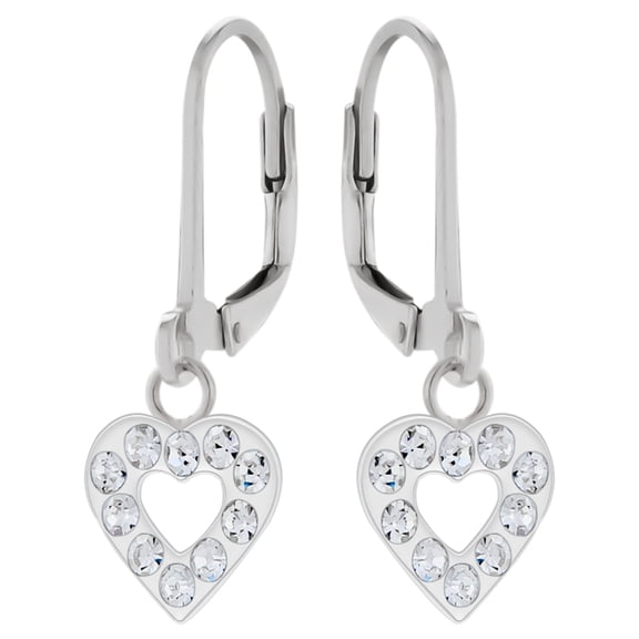 Heart Leverback Earrings 925 Sterling Silver Jeweled with Crystals
