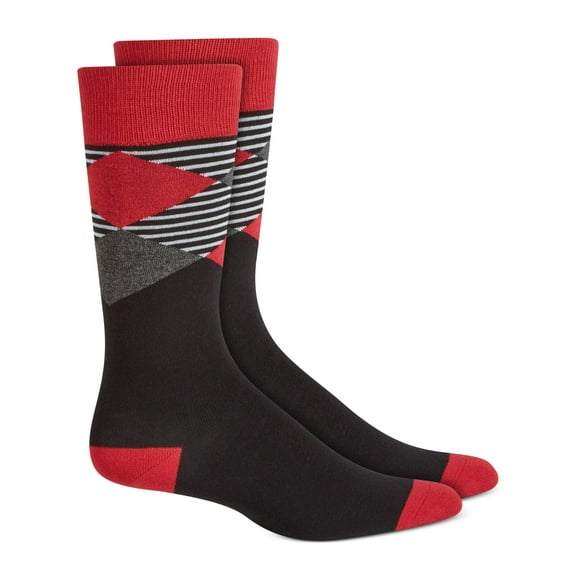 ALFATECH BY ALFANI Mens Black Rayon Argyle Striped Moisture Wicking Seamless Dress Crew Socks 7-12