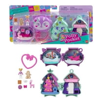 Polly Pocket Holiday Connects Bundle, Stackable Compact Playset with Micro Doll Accessories, & Pet, Mini Toys, Travel Toys
