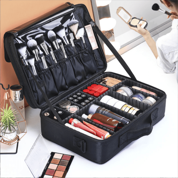 Bolsa de maquillaje de viaje grande, estuche de maquillaje profesional con espejo, bolsa organizadora de cosméticos impermeable con divisor ajustable, bolsa de almacenamiento de maquillaje portátil p Namotu CZMR-ST96