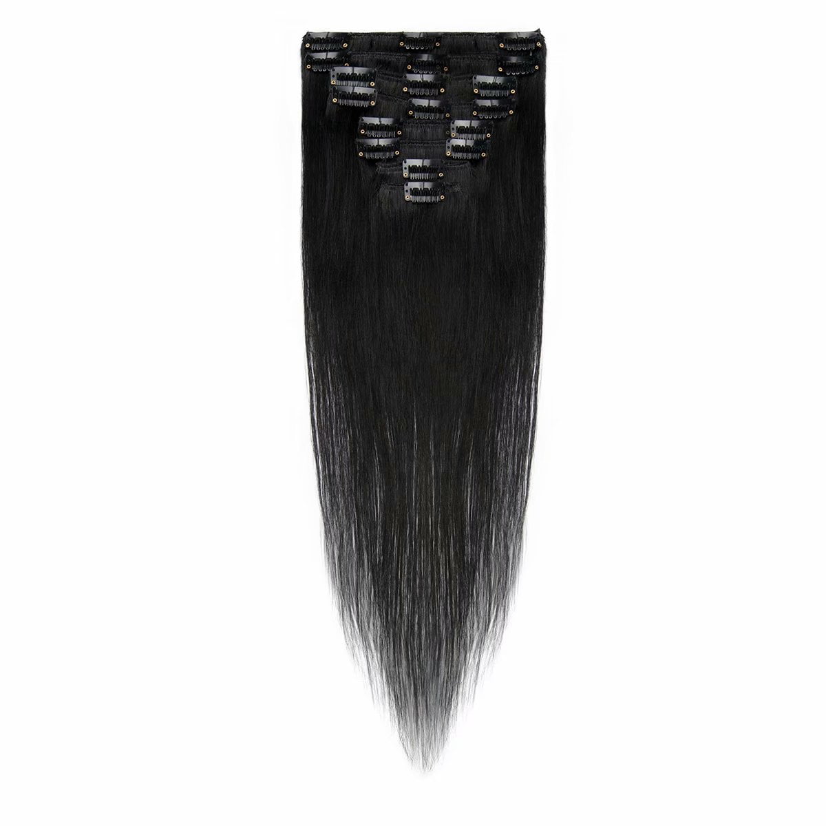MY-LADY Clip in 100% Remy Human Hair Extensions 8Pcs Full Head Weft Highligh Hairpiece Long Straight #01 Jet Black 10inch