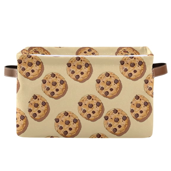 Chocolate Cookies Storage Bins with Handle Fabric Organizer Basket Foldable Box 1 Pack 14.2x10.2x8.3