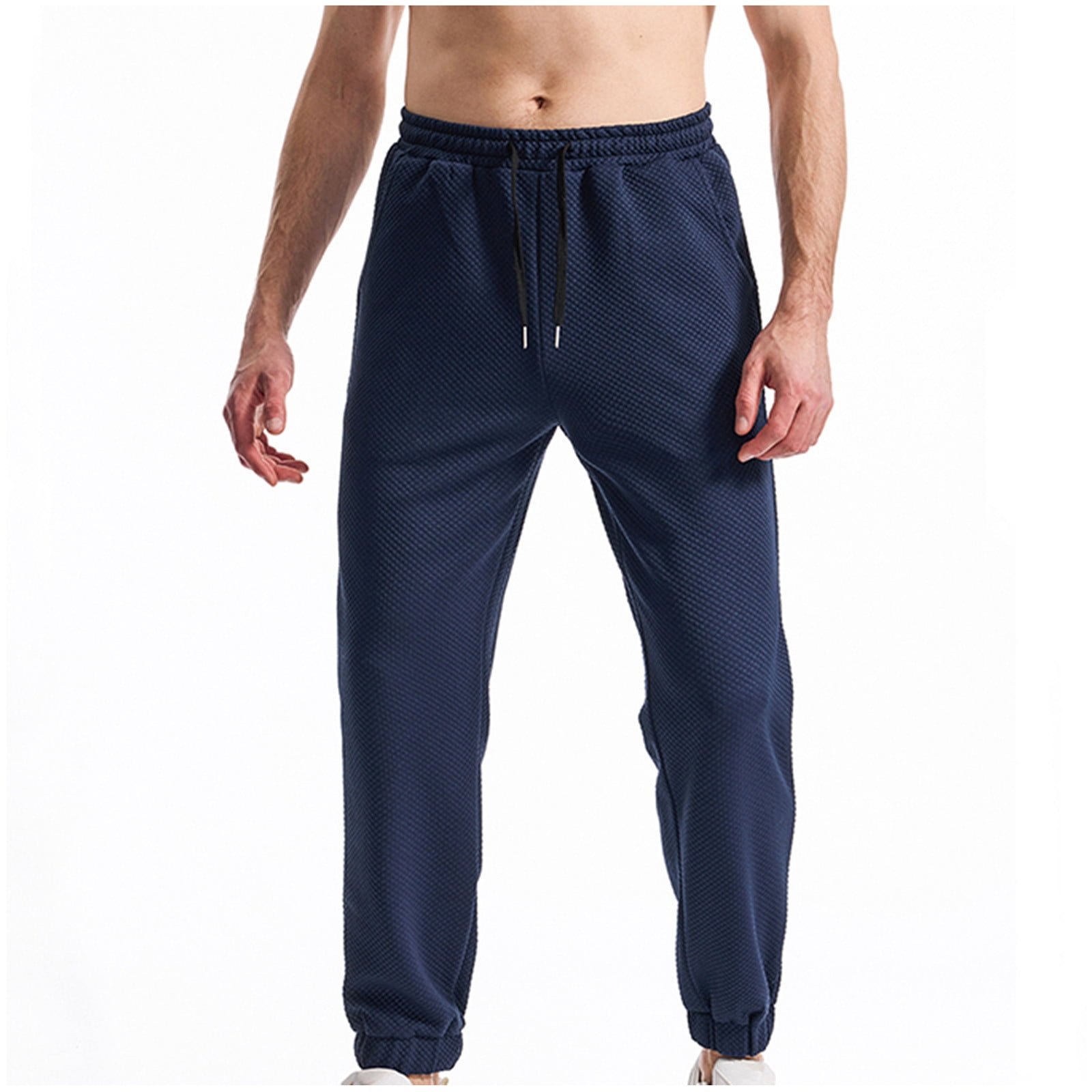 Lovzfmll Men's Diamond Quilt Pattern Sweatpants, Solid Color with