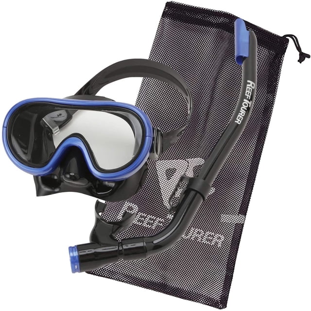 Reef Tourer Máscara y Snorkel de una Sola Ventana para Niños de 4 a 9 Años, Negro/azul Metalizado