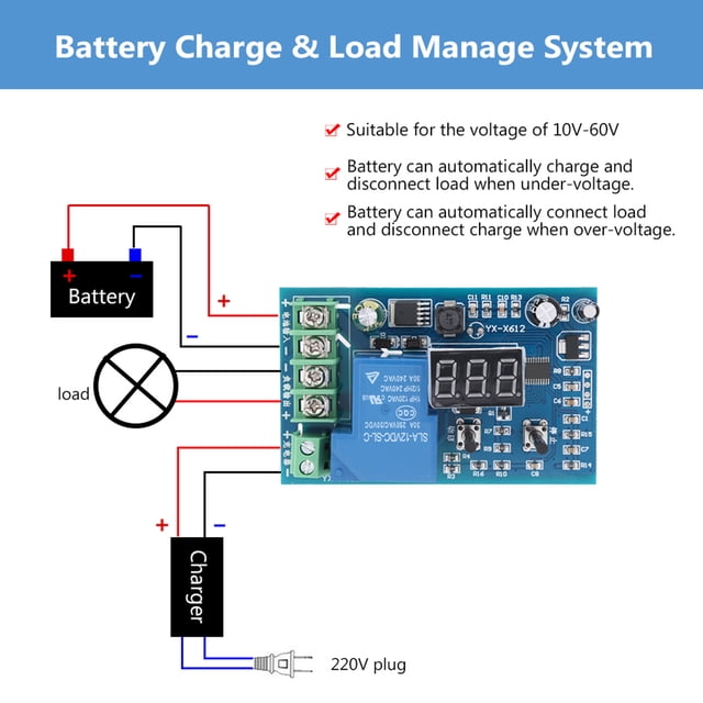 Battery Low Voltage Controller Panel, 10V-60V Under Voltage Control Module Over Discharge Storage Battery Module 30A Battery Control Module