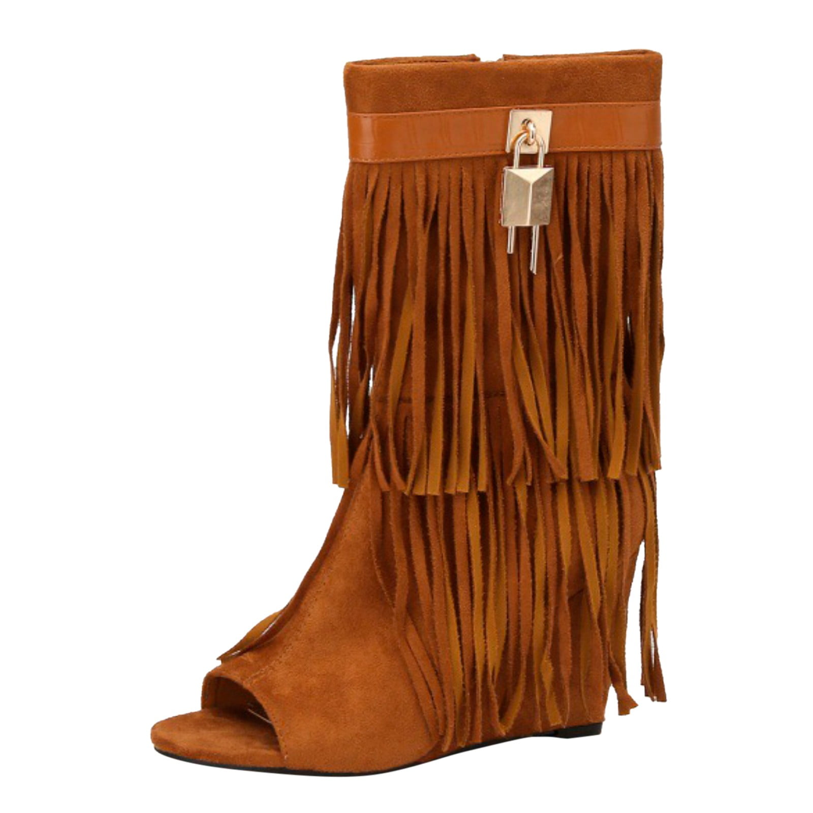 XIAQUJ Women Summer Stylish Open Toe Tassels Wedges Tassel