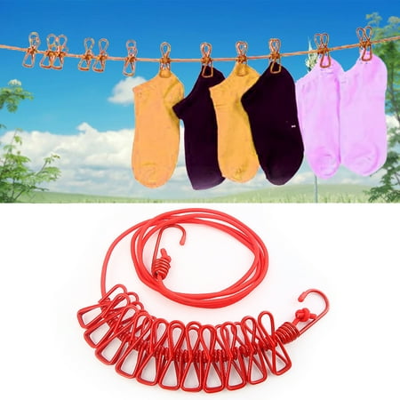 

Travel Elastic Clothesline Camping Stretchy Portable Clothesline - Adjustable Clothes Lines with 12pcs Clothespins Clips