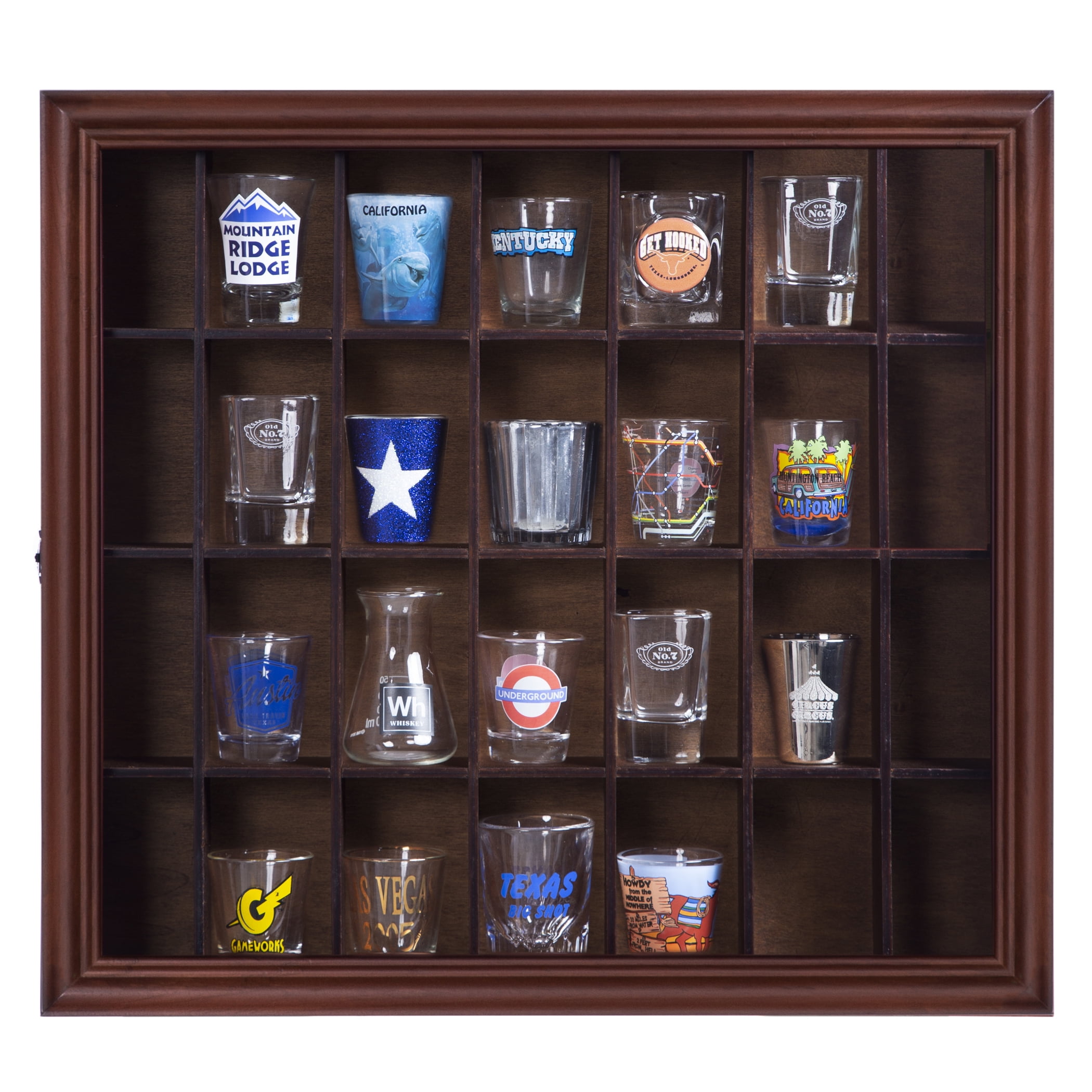 Gallery Solutions 18x16 Shot Glass Display Case with Hinged Front in Black 