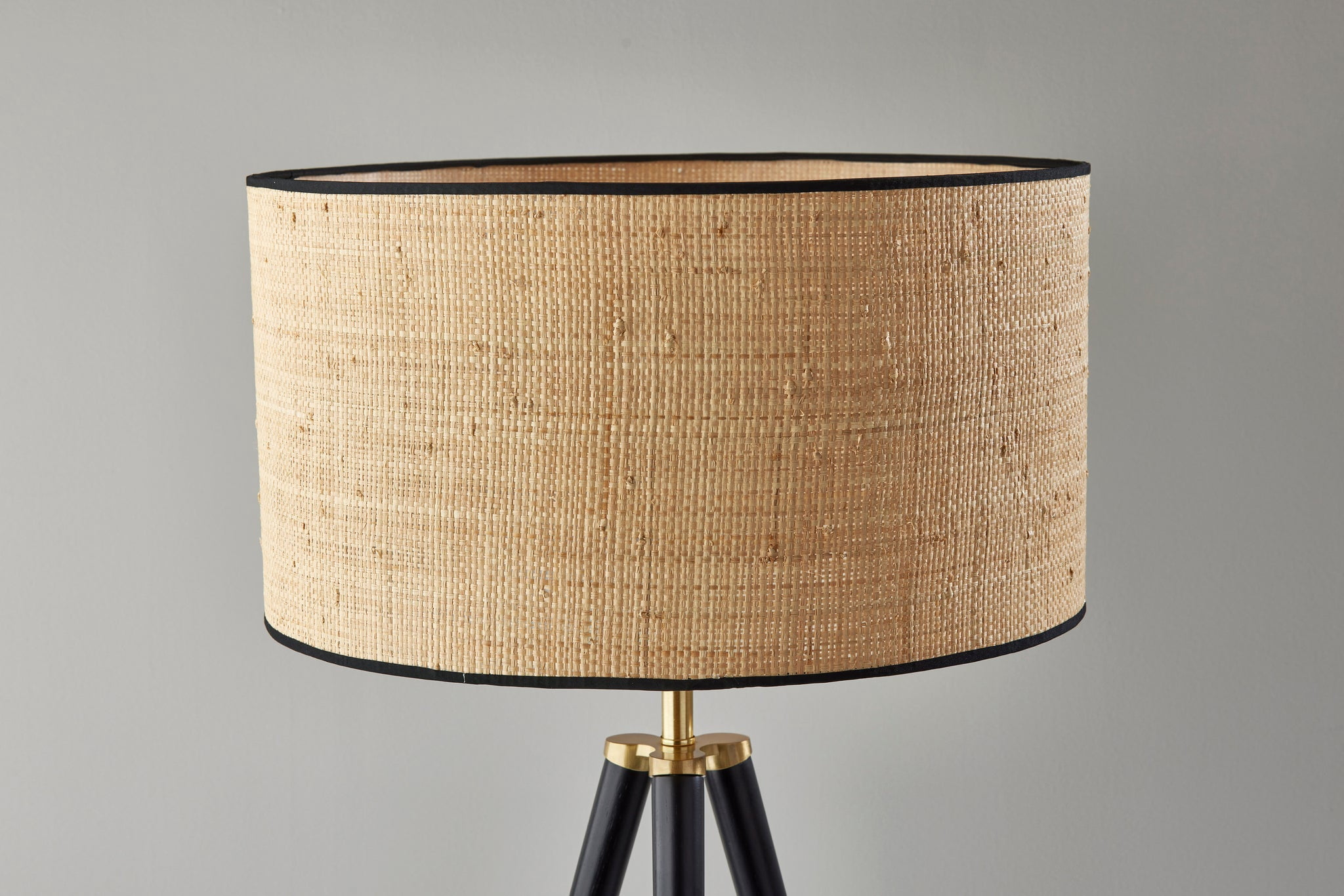 Adesso Jackson 19.15" Coastal Adjustable Head Black Wood w. Antique Brass Accents Tripod Lamps Floor Lamp with Black Wood w. Antique Brass Accents Shades