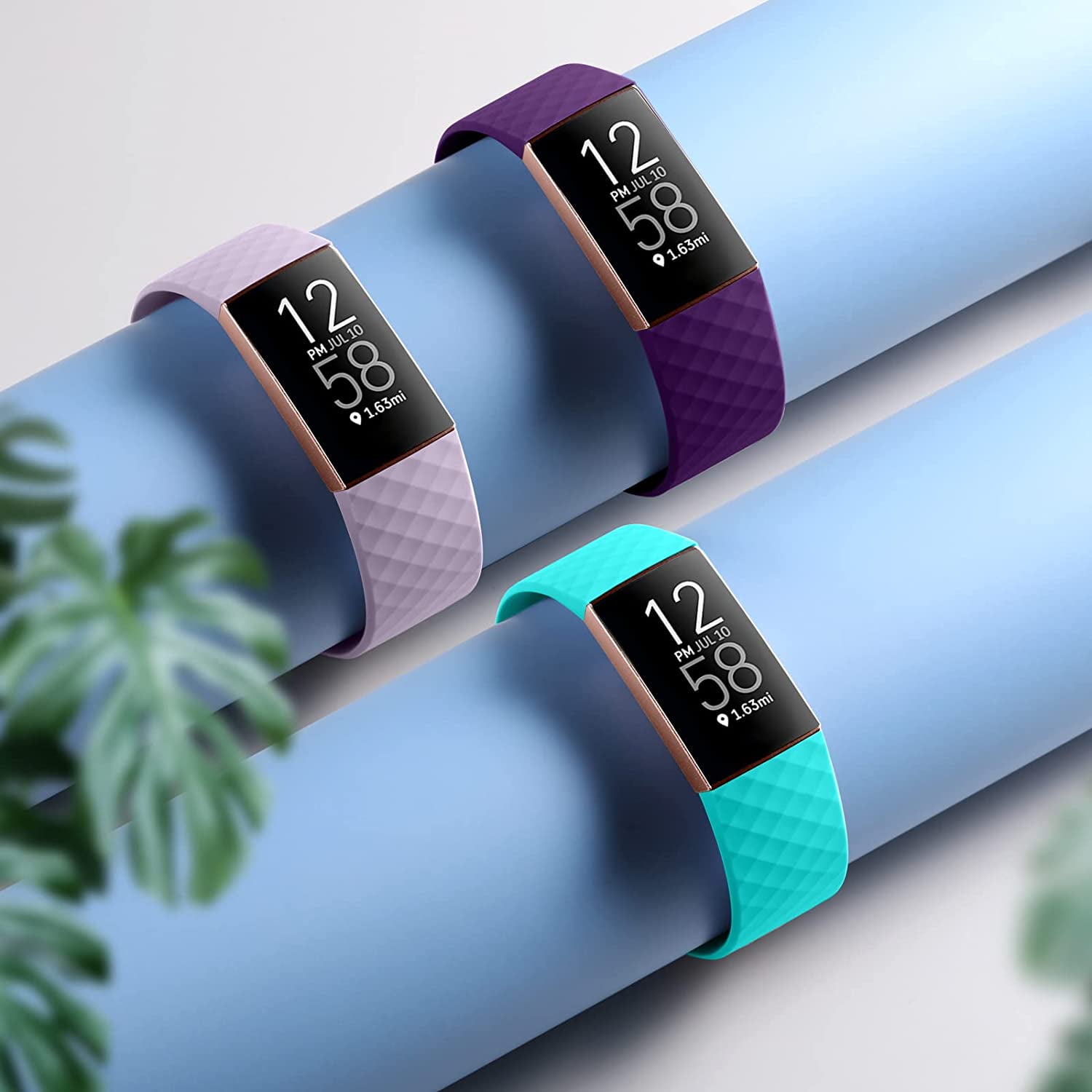 Wepro Waterproof Bands Compatible with Fitbit Charge 4 / Charge 3 / Charge 3 SE for Women Men, 3-Pack, Small, Large/Teal/Plum/Lavender