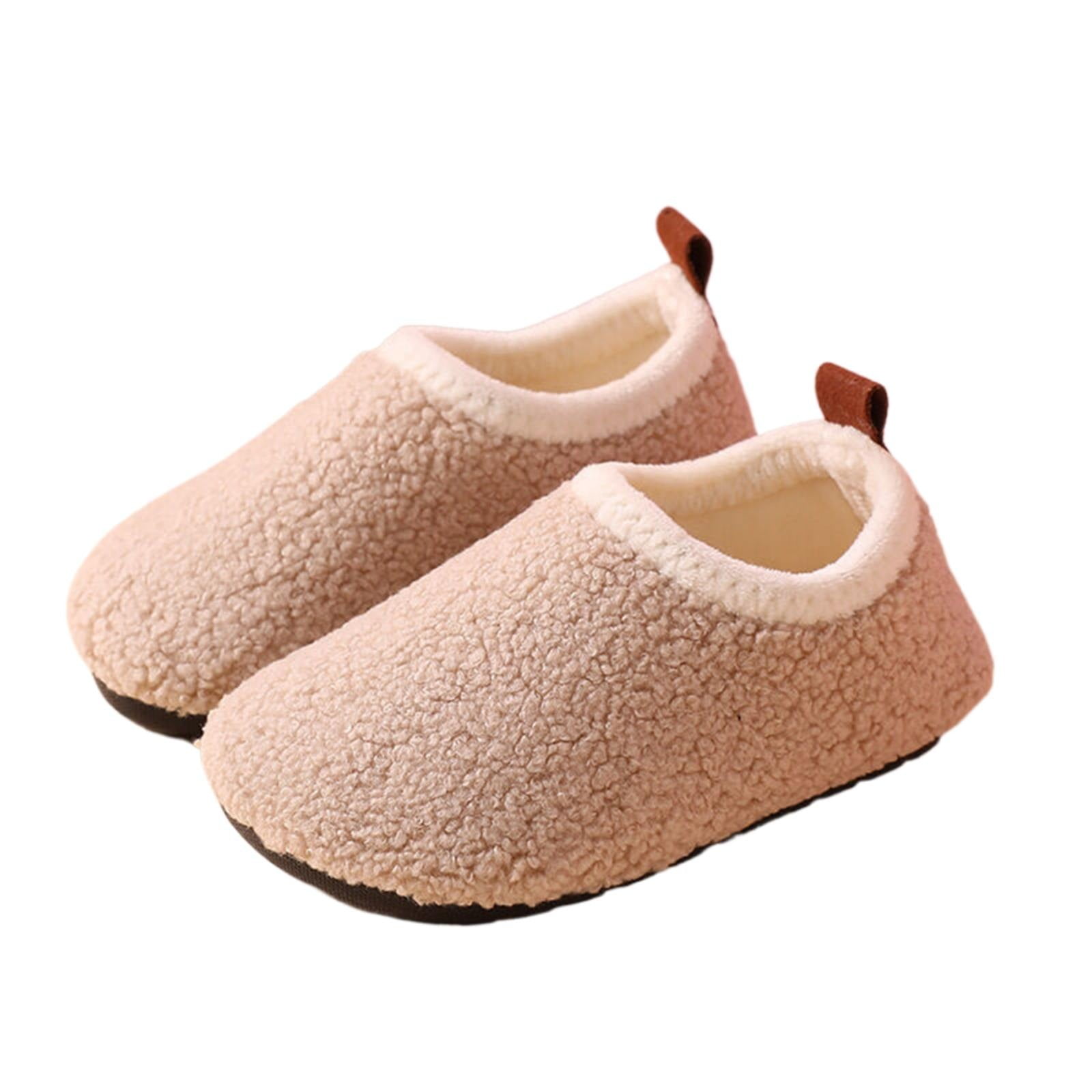 Kids' Fuzzy Fleece Indoor Slippers, Non-slip Warm House Shoes for Toddler Boys & Girls Beige 25