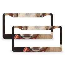 2 PCS A Portrait of An Animal Cow License Plate Frames Vintage Rustic Farmhouse Countryside Cow Car Accessories Aluminum 2 Round Holes Car Accessories US Canada Standard