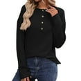 thumbnail image 2 of Women'S Henley Shirts Long Sleeve V Neck Ribbed Button Down Knit Sweater Fitted Tops Black L, 2 of 10