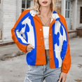 thumbnail image 3 of Jackets for Women Winter Coat Jackets Flannel Stand Collar Jacket(Blue And Orange,Size:S-4XL), 3 of 7