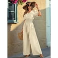 thumbnail image 6 of Womens Jumpsuits Short Sleeve V Neck Dressy Casual Wide Leg Pants Romper Beige L, 6 of 9