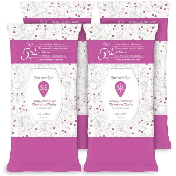 Summer's Eve 5 in 1 Cleansing Cloths, Island Splash, 32 Ct (4 pack)