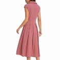 thumbnail image 4 of Women Short Sleeve Midi Dress Casual Button Down Striped Waist Shirt Dresses Pink L, 4 of 5