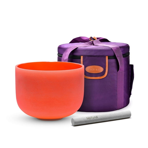 TOPFUND 432Hz Orange D Note 8 inch Crystal Singing Bowl Sacral Chakra with Heavy duty carrying case and Suede Stick