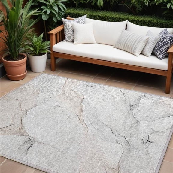 HomeRoots 560181 8 x 10 ft. Beige Ivory & Gray Abstract Washable Non Skid Indoor Outdoor Rectangle Machine Woven Area Rug