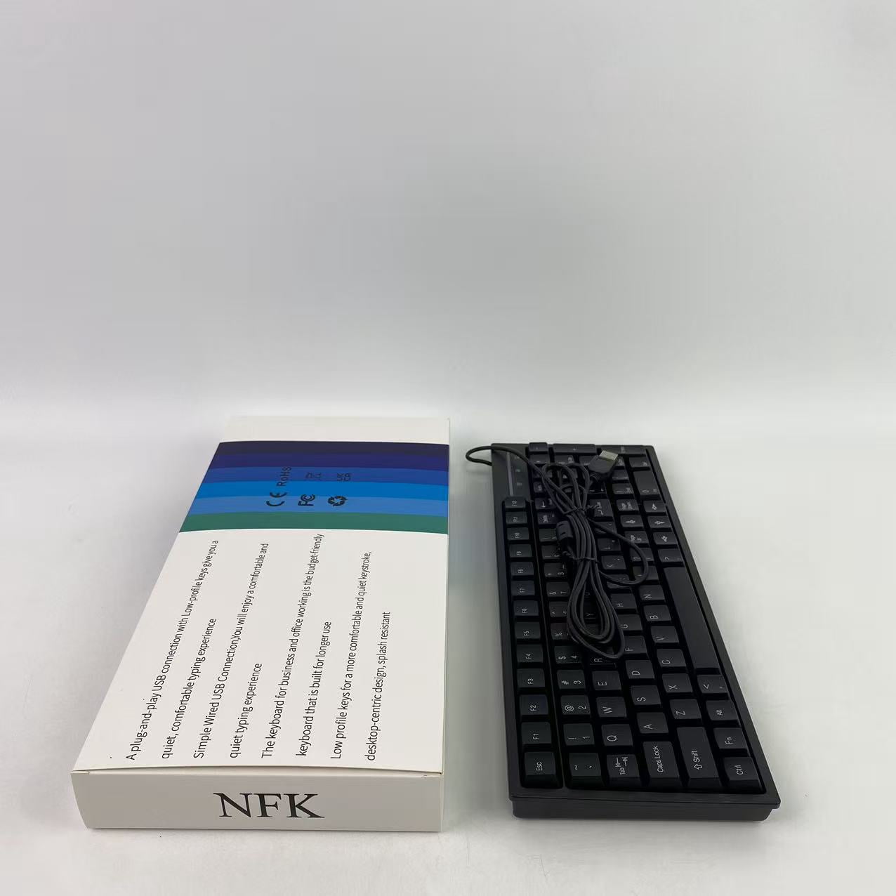 NFK Keyboards,Ultra-Slim Compact USB Wired Keyboard for Mac and PC,Windows 10/8 / 7 / Vista/XP (Black) (1PCS)