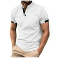 thumbnail image 1 of Camiseta informal de manga corta con patchwork para hombre, ideal para las vacaciones en la playa y el estilo urbano., 1 of 5