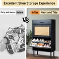 thumbnail image 3 of Spaco Shoe Cabinet with Iron High Feet, Shoe Cabinet Shoe Cabinet with Black Frame and Original Wood Color Rattan Surface, Large Capacity Shoe Cabinet, Black, 3 of 11