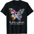 thumbnail image 2 of Fight Cancer Awareness T-Shirt, Vibrant Butterfly Ribbon Print Inspirational Hope Casual Short Sleeve Tee, 2 of 6