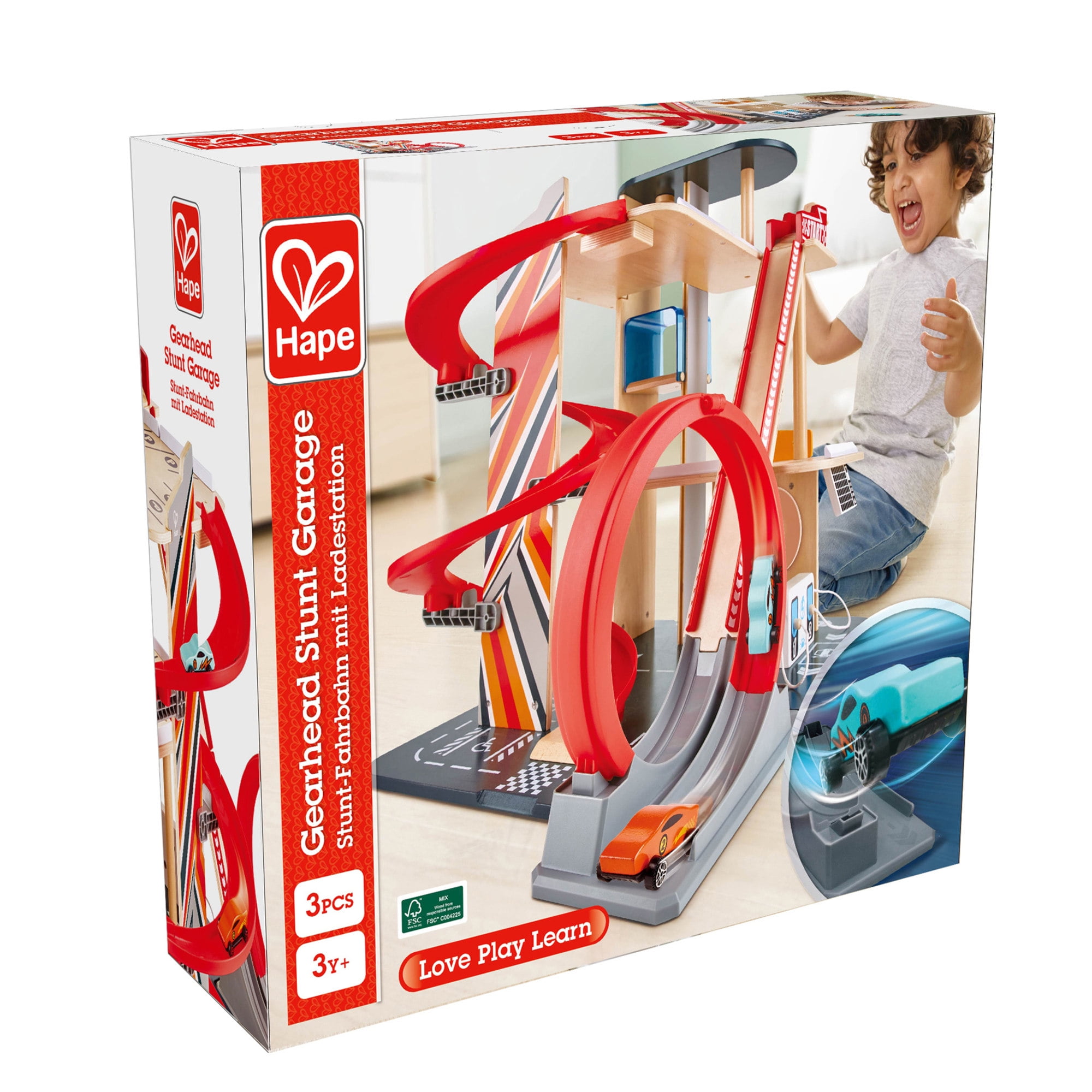 Hape Gearhead Stunt Garage Wooden High Rise Car Parking Lot Kid s
