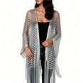 thumbnail image 6 of Hesxuno Women Crochet Cardigans Long Sleeve Lightweight Baggy Maxi Cardigan Hollow Out Beach Boho Cover Up 2026 Breathable Comfy Coverup Silver Free Size, 6 of 6