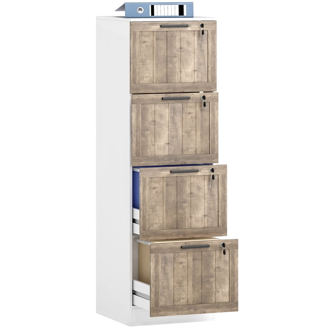 HOMCOM Classeur à 4 Tiroirs avec Serrure Armoire de Classement pour Formats A4 et Lettre Blanc