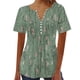 thumbnail image 1 of Tops de Algodón para las Mujeres Impreso en V-Cuello Botón Arriba Manga Corta Superior, Imitación Algodón Casual Blusa, 1 of 3
