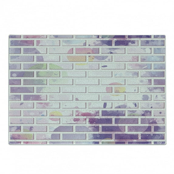 Wall Cutting Board, Vector Illustration of Graffiti Brick Wall Pattern Design Street Art, Decorative Tempered Glass Cutting and Serving Board, Small Size, Violet and Lavender, by Ambesonne
