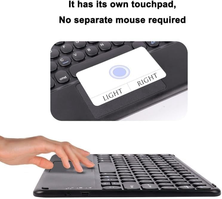 Portable Wireless Bluetooth Keyboard with Touchpad, Ultra-Thin Rechargeable Bluetooth Keyboard Mini with trackpad Round Key for iPad pro/iPad/iOS/Android (Black)