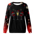 thumbnail image 3 of Gibobby Sudaderas navideñas Sudadera casual con estampado navideño para mujer, cuello redondo, manga larga, sudadera raglán(Negro,CH), 3 of 4