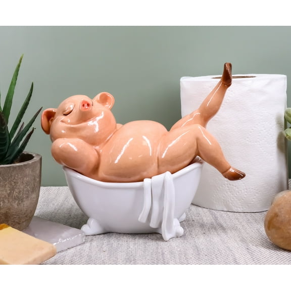 Sexy Babe Marilyn The Swine Pig Diva Bathing in Bathtub Statue 6"L Animal Decor