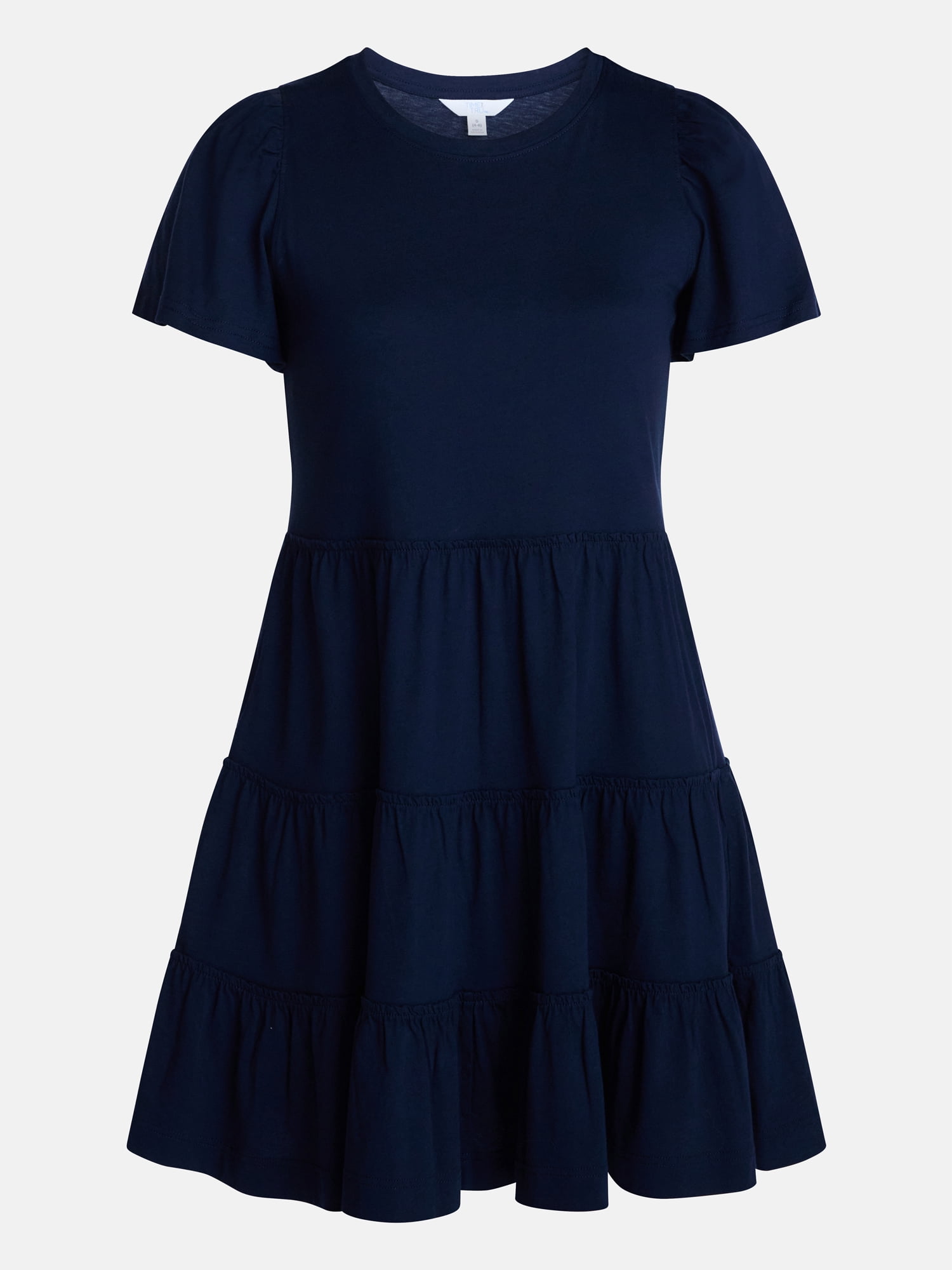 Time and Tru Women's and Women’s Plus Cotton Swing Dress with Short Sleeves, Sizes XS-4X