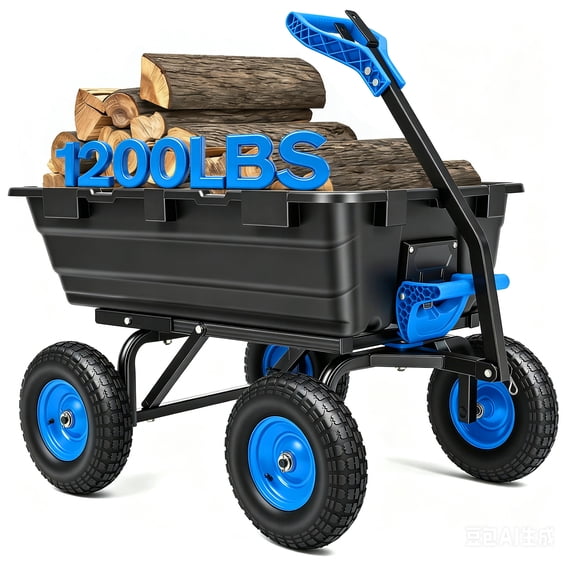 Ultym 1200 lb Garden Dump Cart with Hitch, 7 cu ft Capacity, 13 inch All-Terrain Wheels and 2-in-1 Handle for Lawn Mower Tractor ATV