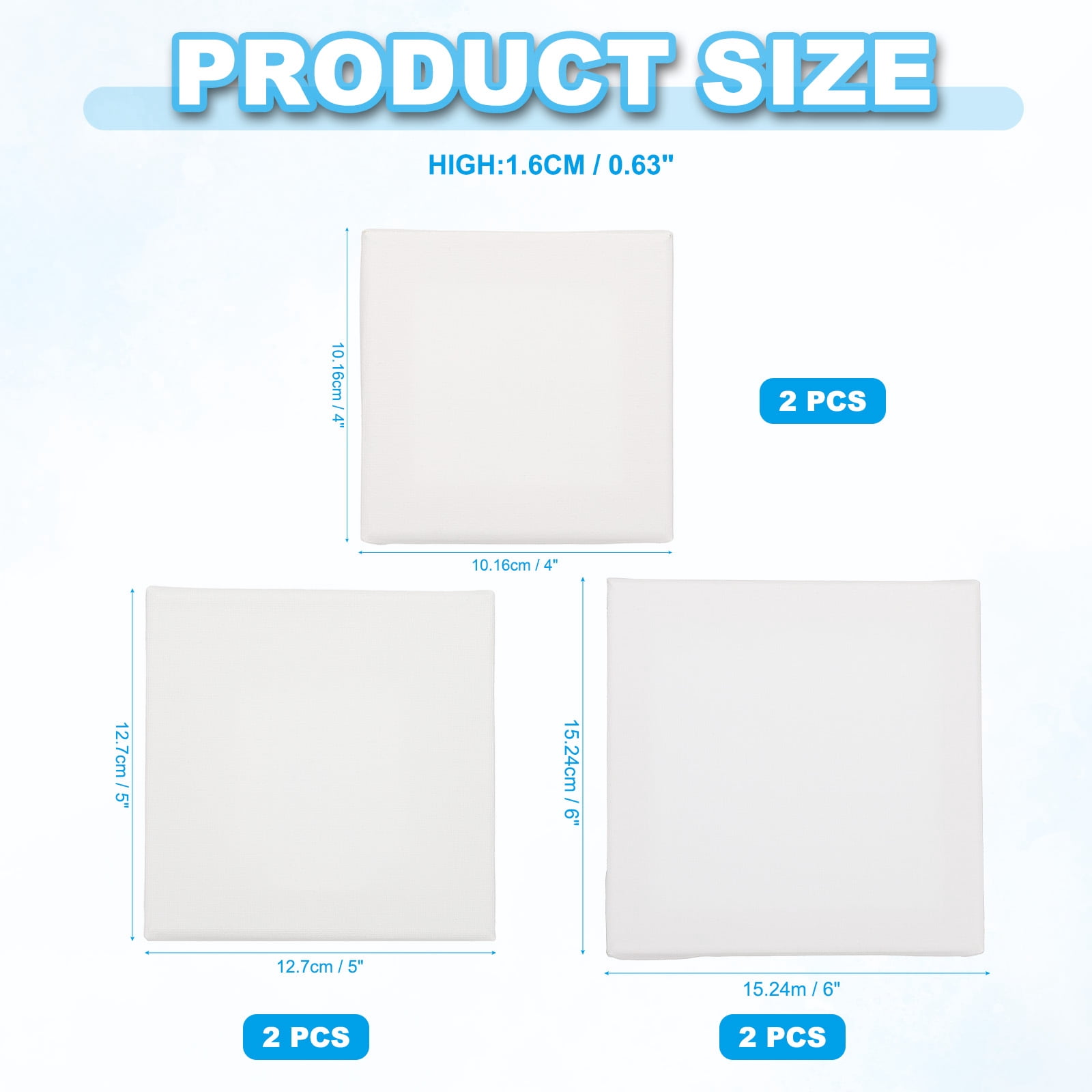 Uxcell Canvas for Painting, 6 Pack 4x4" 5x5" 6x6" Blank Cotton Canvas for Various Paints