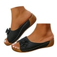 thumbnail image 3 of Slippers for Women,Stylish Opentoe Wedges With Leather Top And Flower Slippers Are Comfortable Shoes With Temperament,Womens Slippers,Black,6, 3 of 8