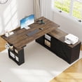thumbnail image 5 of ANPOO 63" Farmhouse L Shaped Electric Standing Desk, Height Adjustable Corner Desk with Power Outlets, Storage Drawers and Adjustable Shelves, Standing Elegant Computer Desks for Home Office, Black, 5 of 9