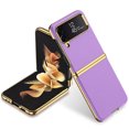 thumbnail image 1 of Compatible with Samsung Galaxy Z Flip 4 Case, Electroplated Bumper PU Leather Luxury Protective Ultra-Thin  Shockproof Glossy Design Back Phone Cover For Samsung Z Flip 4,Purple, 1 of 11