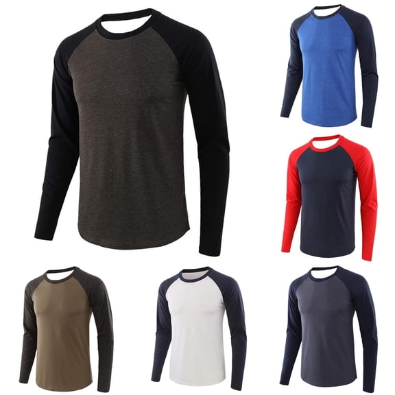 Trendfront Mens Color Block Raglan T Shirts Long Sleeve Crewneck Contrast Baseball Sleeve Design Casual Fall Everyday Tee Tops