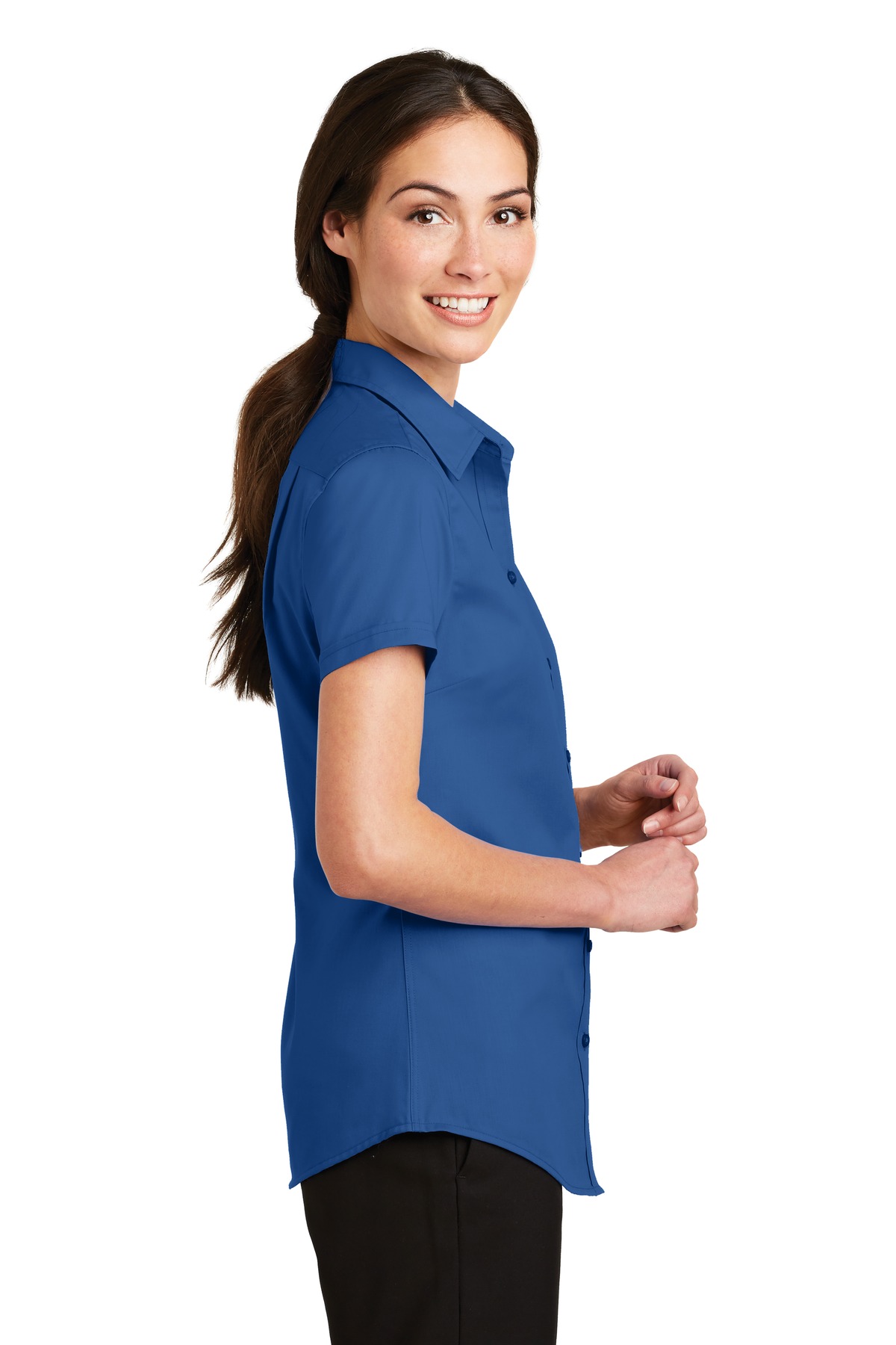 Port Authority Ladies Short Sleeve SuperPro Twill Shirt-M (True Blue) - image 3 of 6