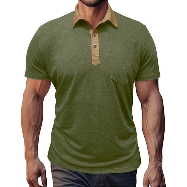 pstuiky camisetas para hombre, Camiseta informal de color liso con botones y bolsillos para hombre ropa de hombre xl