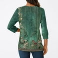 thumbnail image 7 of Xyxonk Womens Tops 3/4 Sleeve 2025 Floral Print Blouses Dressy Casual V Neck Button Tops Summer Trendy Shirts Dark Green 2XL, 7 of 7