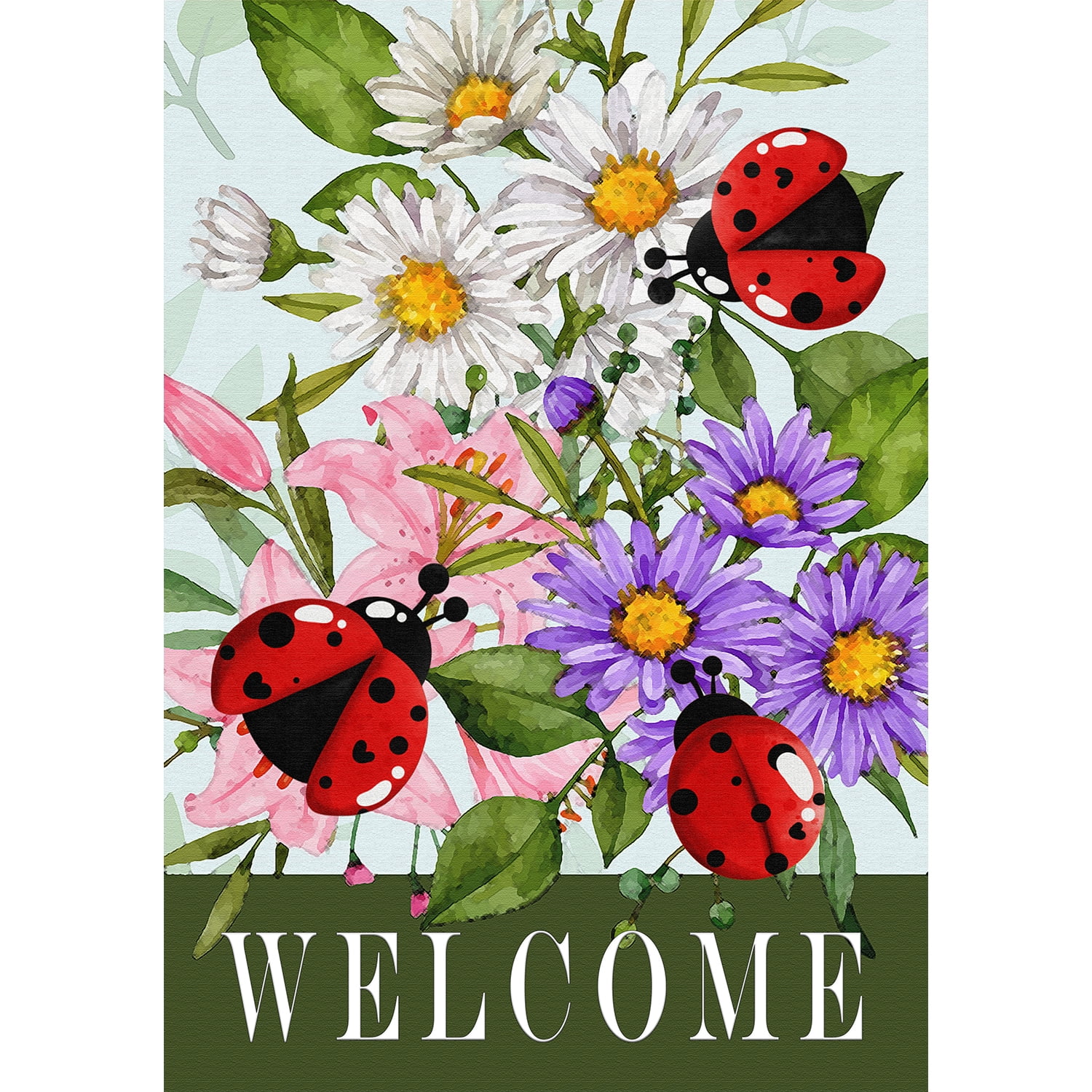 America Forever Blooms Beetles House Flag, 28 x 40 inch Double Sided, Welcome Ladybug Flower Garden, Spring Summer Outdoor Decorative Flag