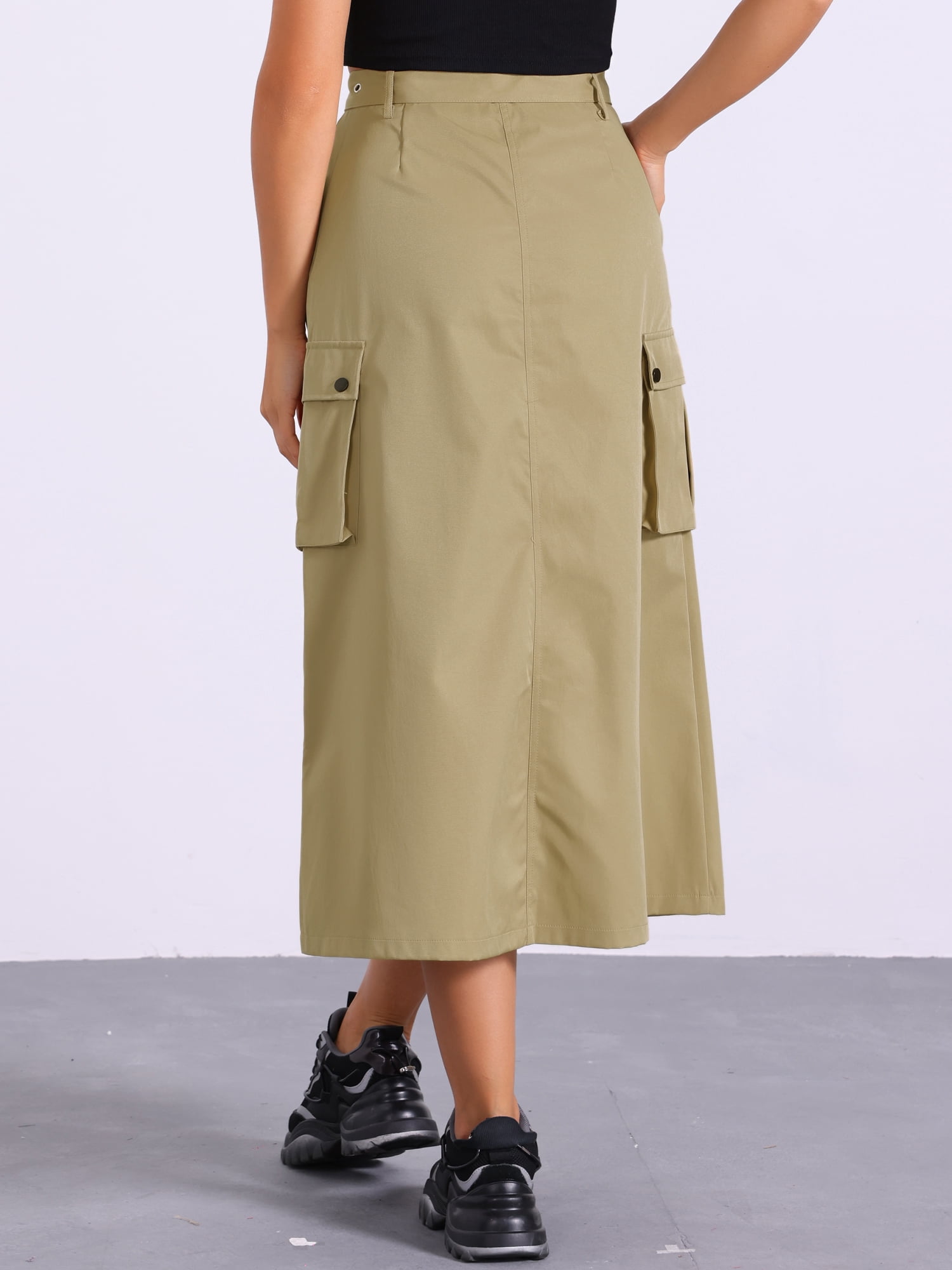 DARING DIVA Women's Stylish Versatile Y2K Cargo Long Skirt Vintage Streetwear S Khaki