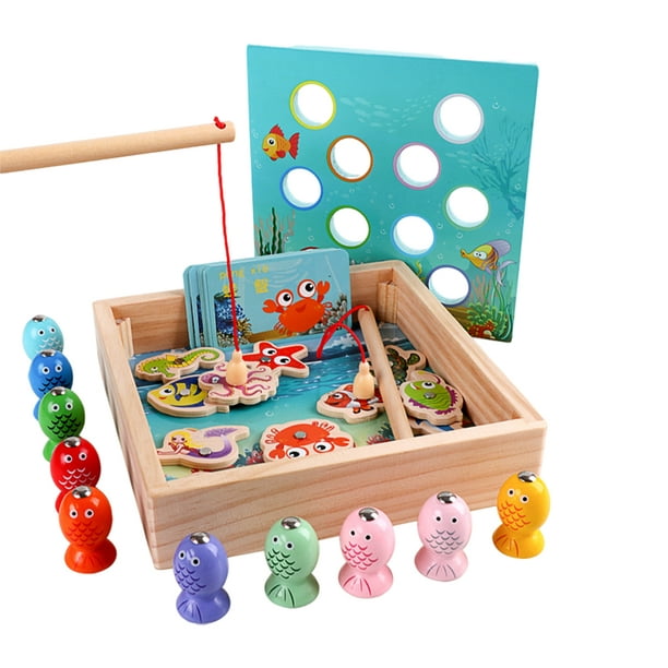 Wooden Fishing Game Toy 3D Fish Toys Wooden Toys Fishing Game for 5 