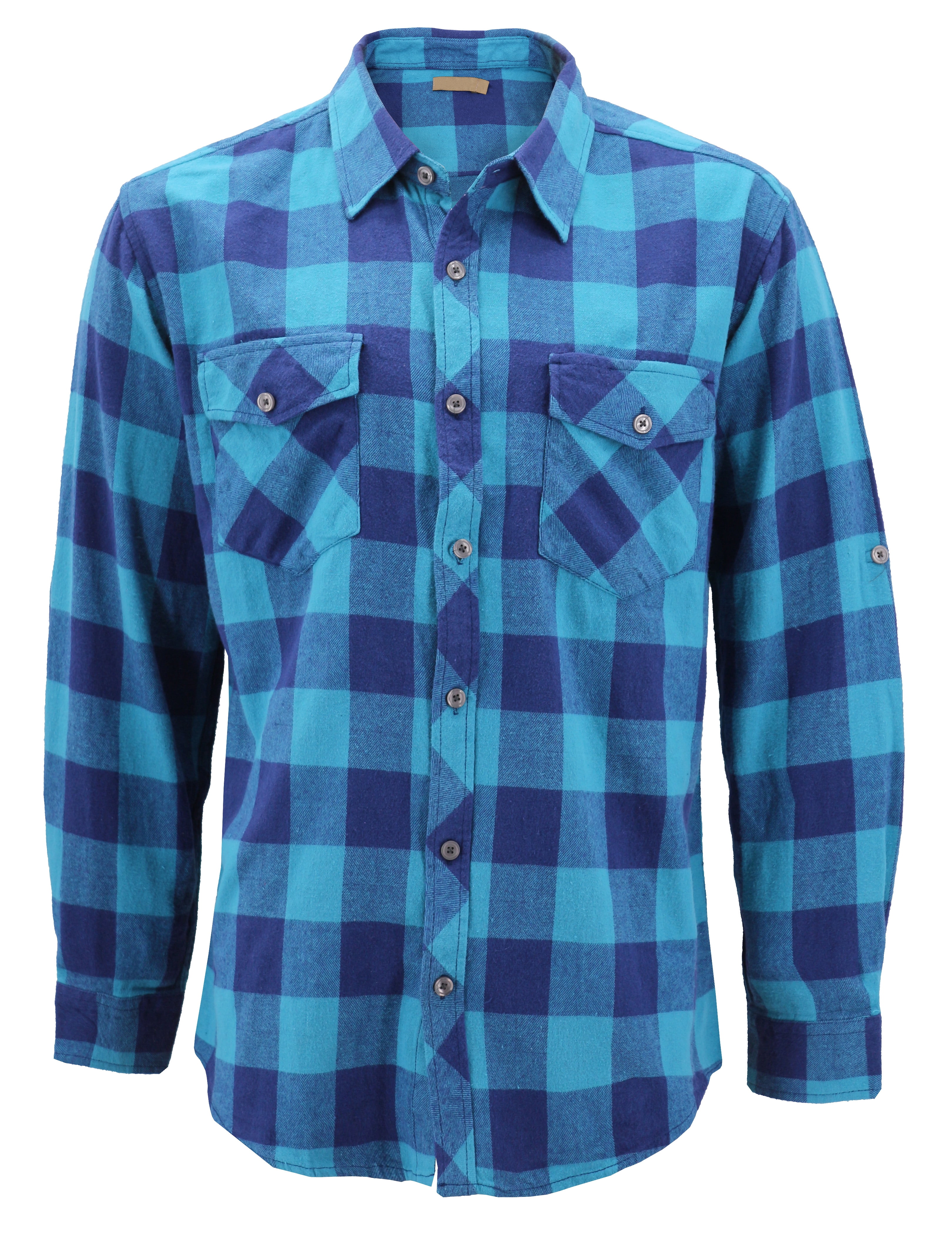 Men's Premium Cotton Up Long Sleeve Plaid Comfortable Flannel (#2 - Aqua Sky/Blue, M) -