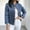 Blue, variant on Women's Denim Jacket Military Style Jean Jacket Stand Collar Button Front Casual Outerwear for Women